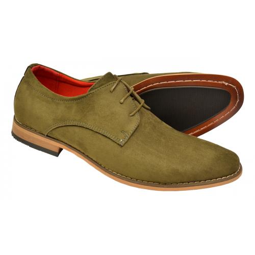 Tayno "Howard" Olive Green Vegan Suede Plain Toe Lace-Up Derby Shoes